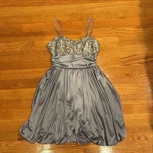 Silver sequined and silky gray bottom dress